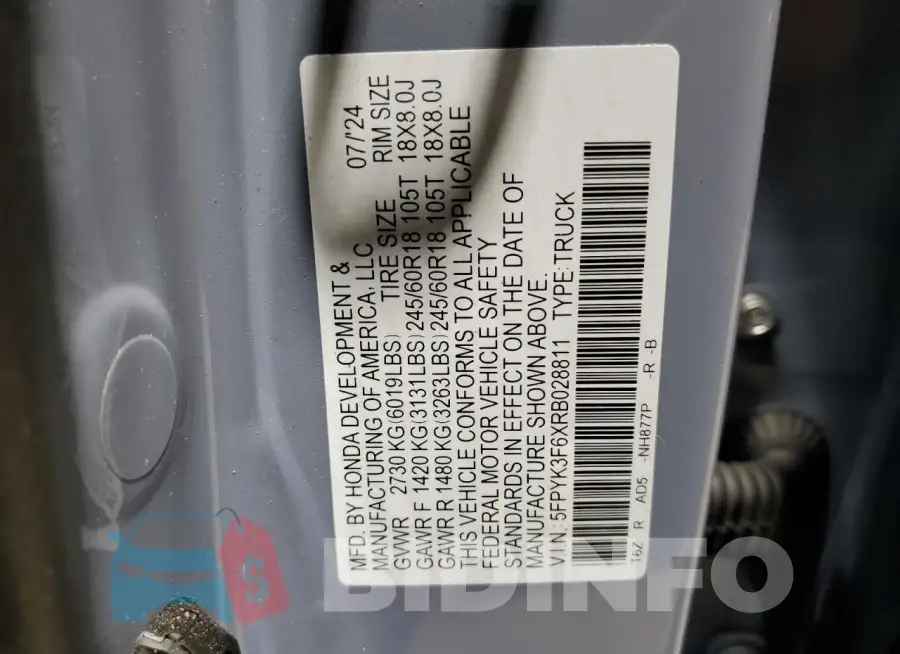 5FPYK3F6XRB028811 Photo# 12
