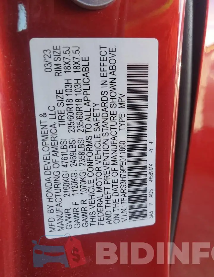 7FARS3H79PE011860 Photo# 14