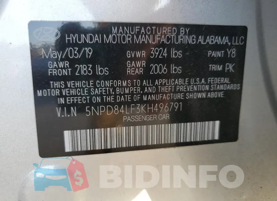 5NPD84LF3KH496791 Photo# 12