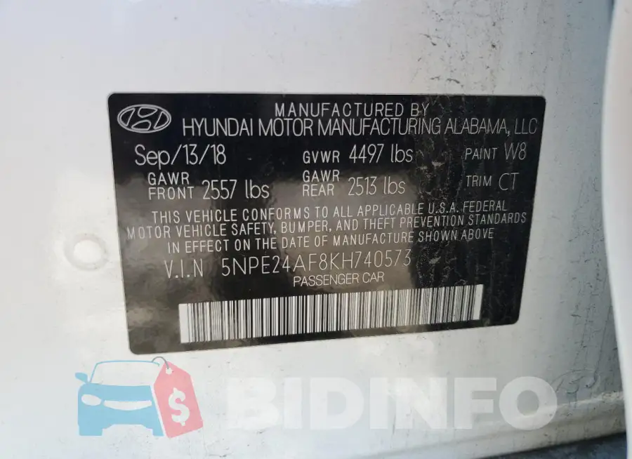 5NPE24AF8KH740573 Photo# 12