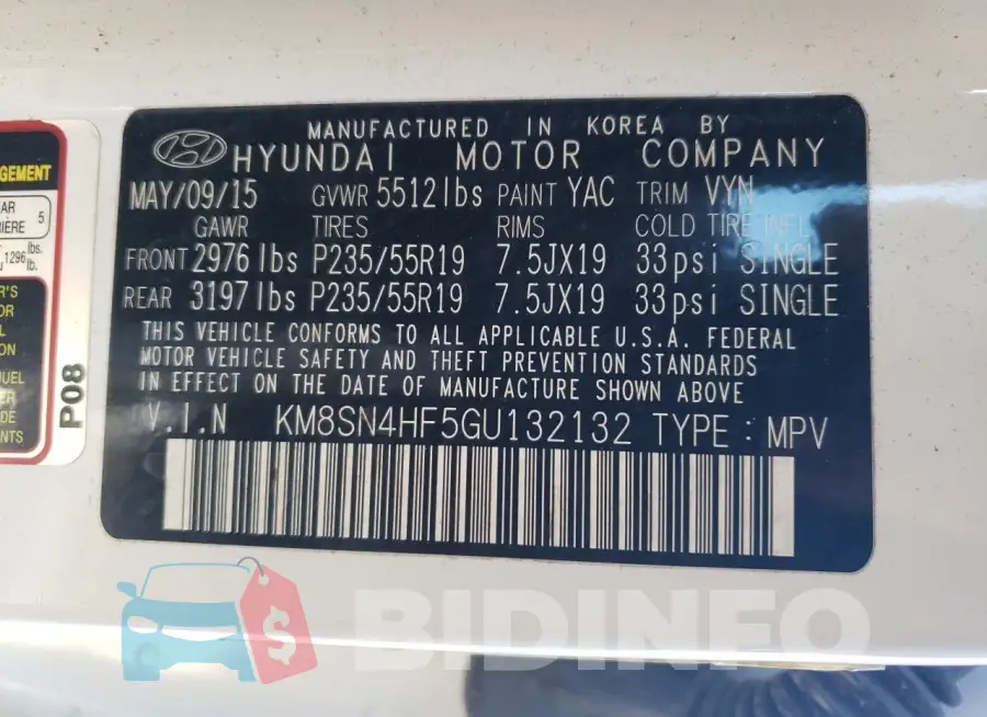 KM8SN4HF5GU132132 Photo# 13
