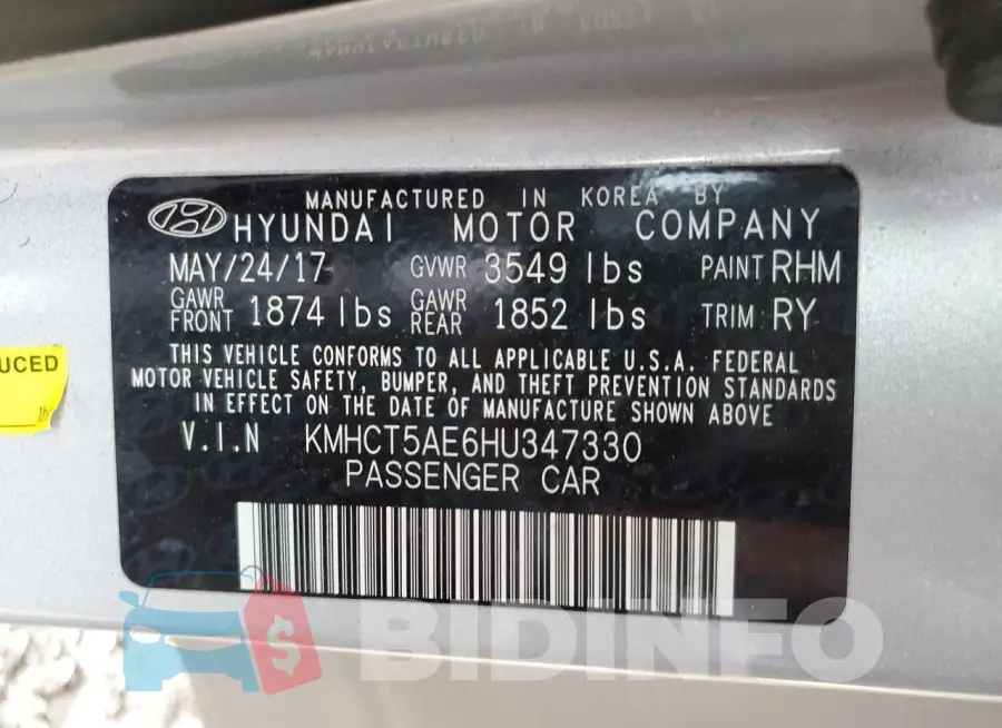 KMHCT5AE6HU347330 Photo# 14