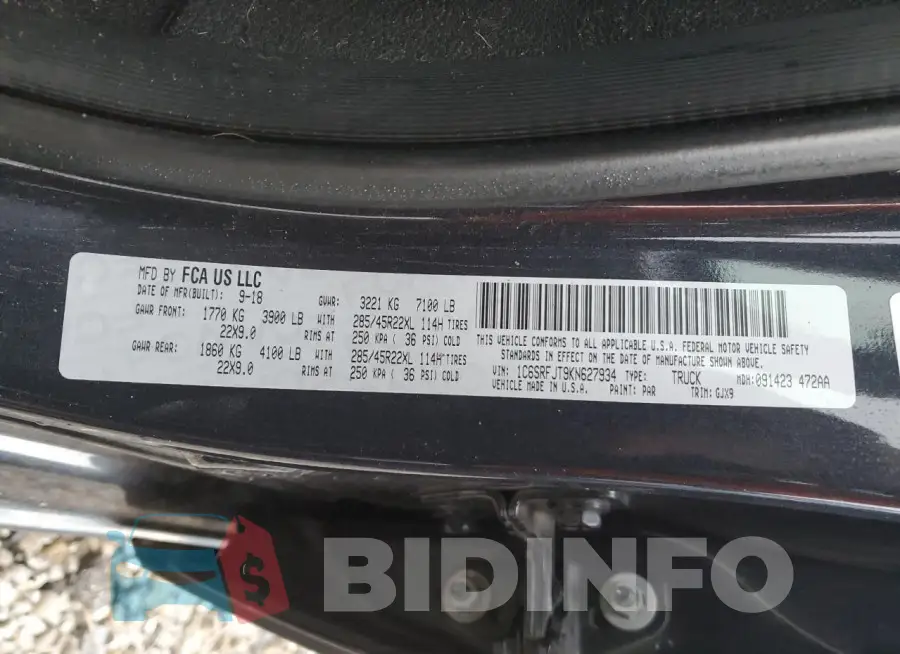 1C6SRFJT9KN627934 Photo# 13