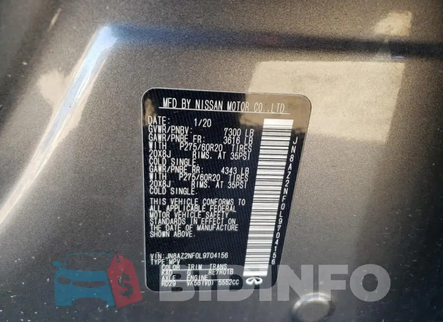 JN8AZ2NF0L9704156 Photo# 14