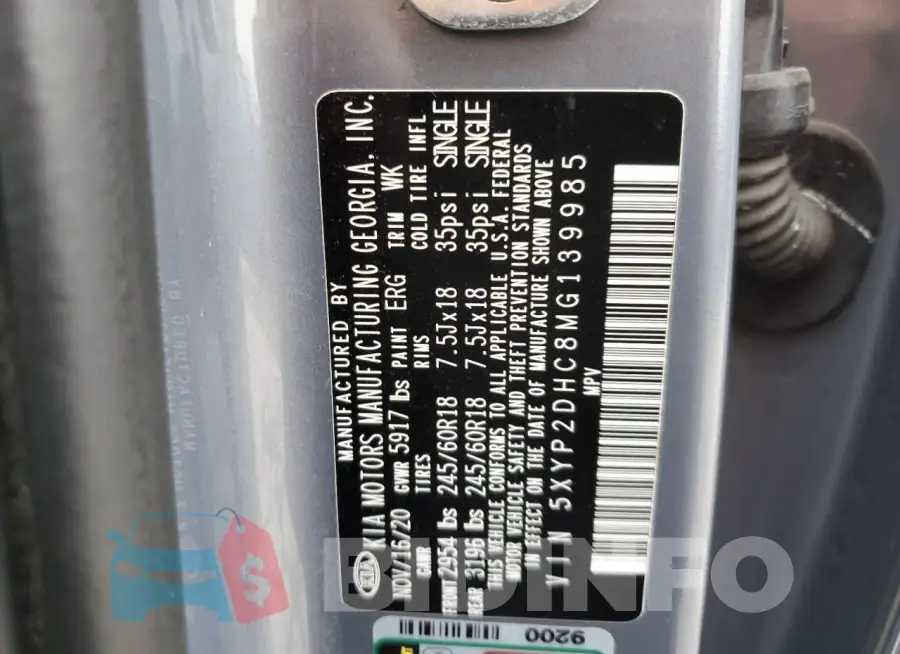 5XYP2DHC8MG139985 Photo# 13