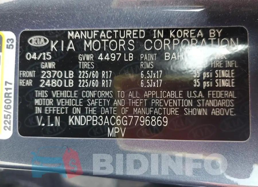 KNDPB3AC6G7796869 Photo# 14