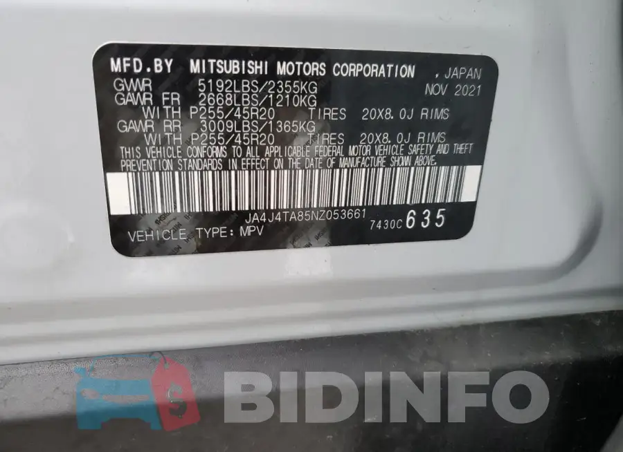 JA4J4TA85NZ053661 Photo# 14