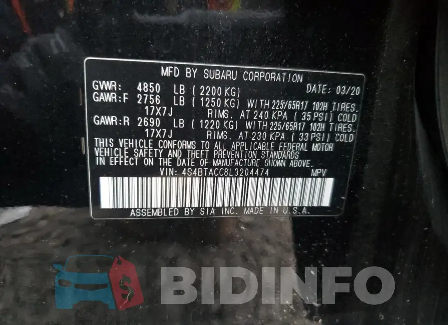 4S4BTACC8L3204474 Photo# 13