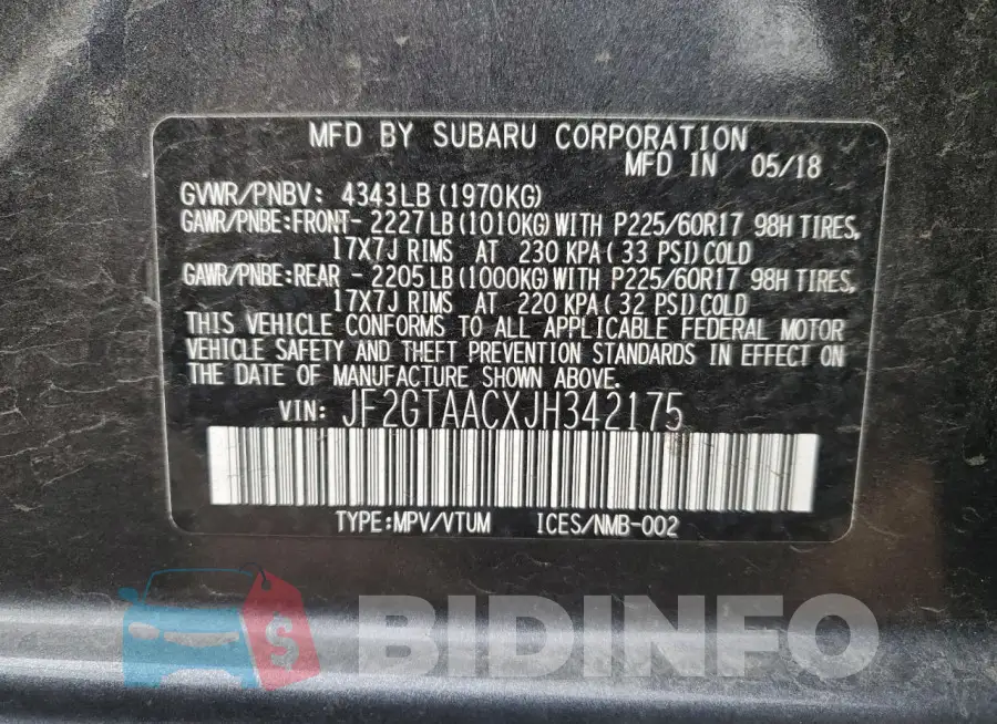 JF2GTAACXJH342175 Photo# 12