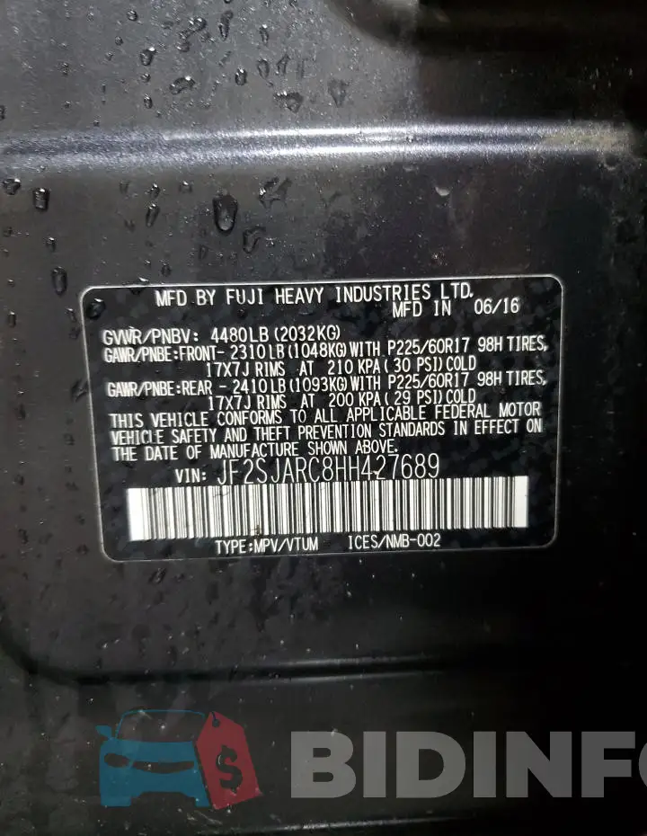JF2SJARC8HH427689 Photo# 13