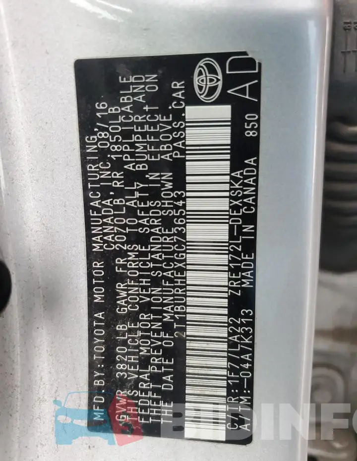 2T1BURHEXGC736543 Photo# 12