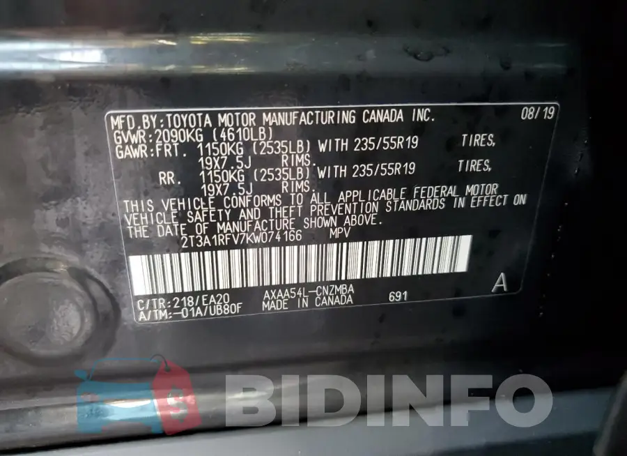 2T3A1RFV7KW074166 Photo# 13