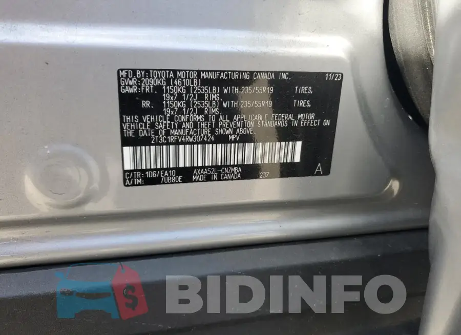 2T3C1RFV4RW307424 Photo# 13