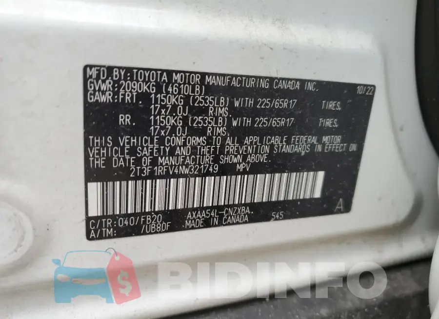 2T3F1RFV4NW321749 Photo# 14