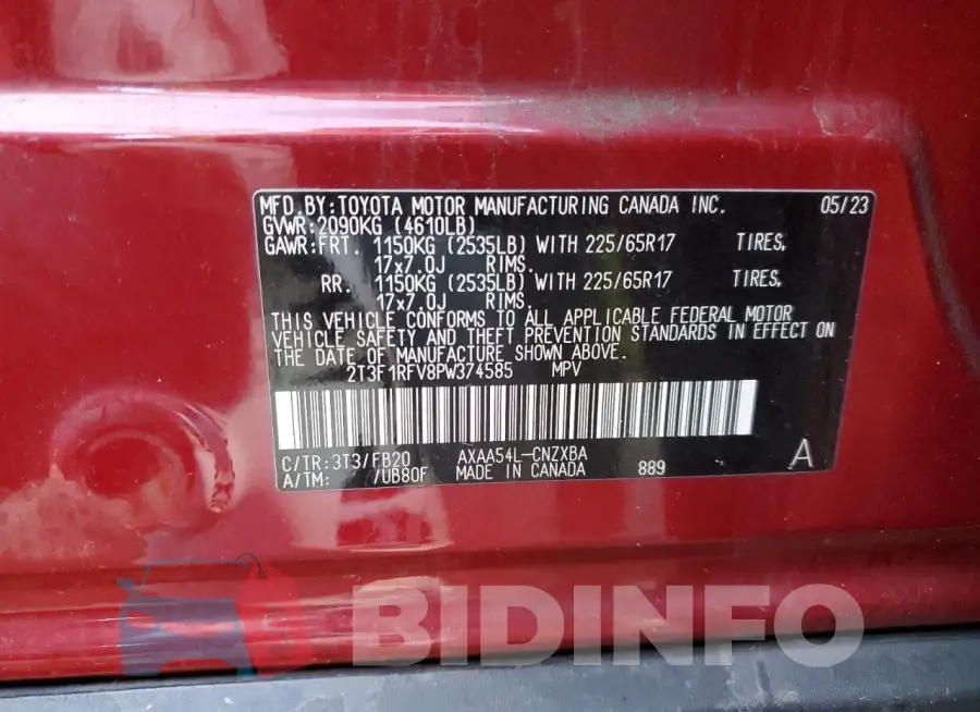 2T3F1RFV8PW374585 Photo# 13