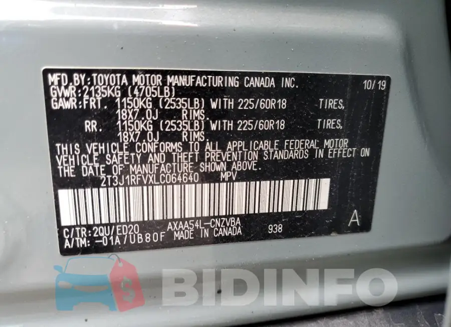2T3J1RFVXLC064640 Photo# 14