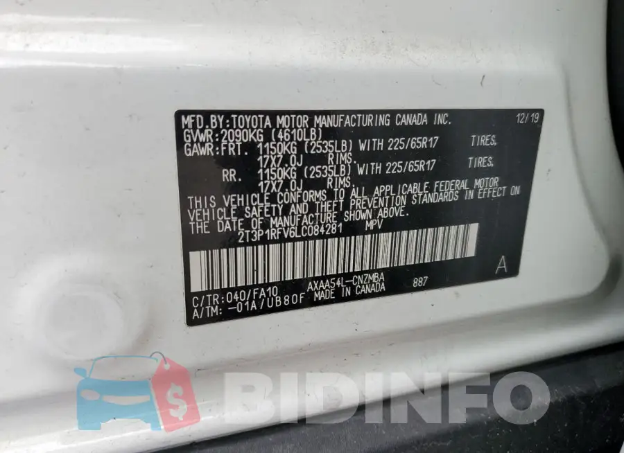 2T3P1RFV6LC084281 Photo# 13