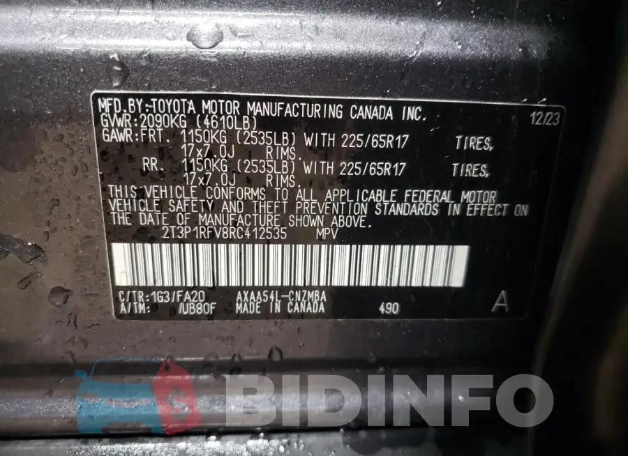 2T3P1RFV8RC412535 Photo# 12