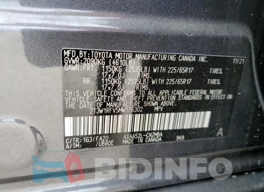 2T3W1RFV5MW176302 Photo# 13