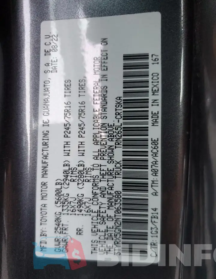 3TYRX5GN2NT063580 Photo# 12