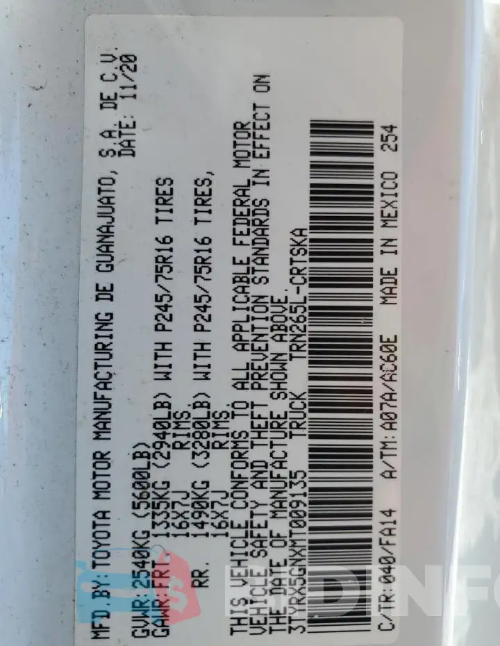 3TYRX5GNXMT009135 Photo# 12
