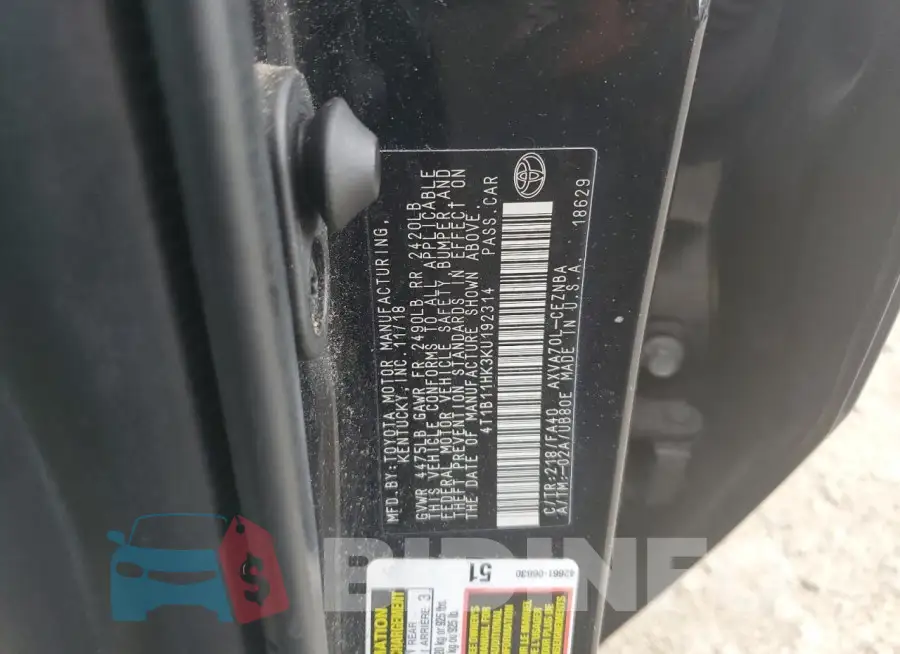 4T1B11HK3KU192314 Photo# 12