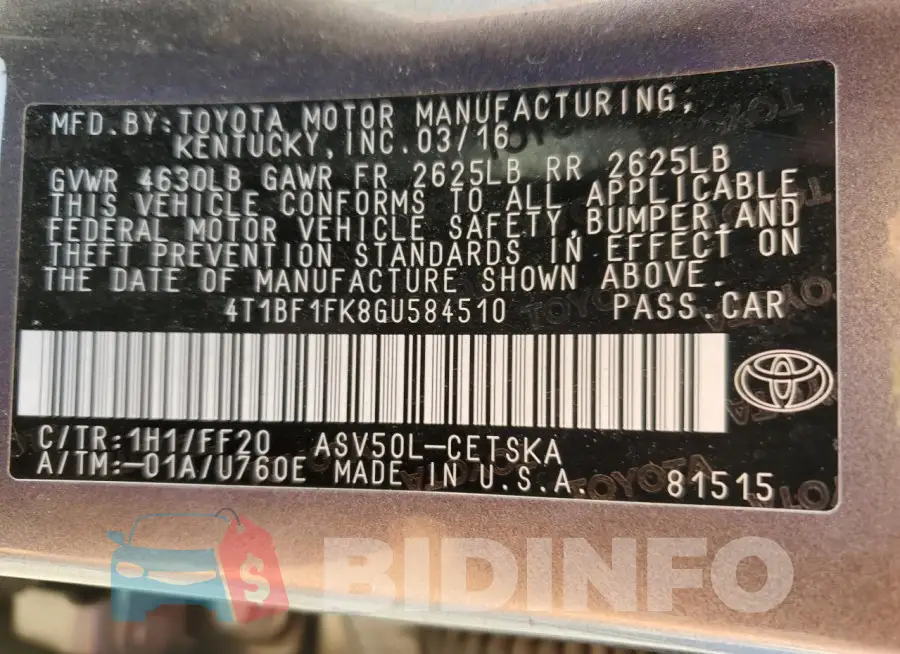 4T1BF1FK8GU584510 Photo# 12