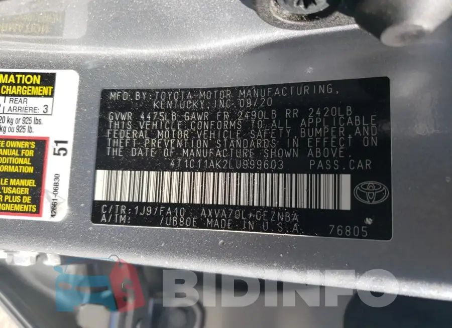 4T1C11AK2LU999603 Photo# 12