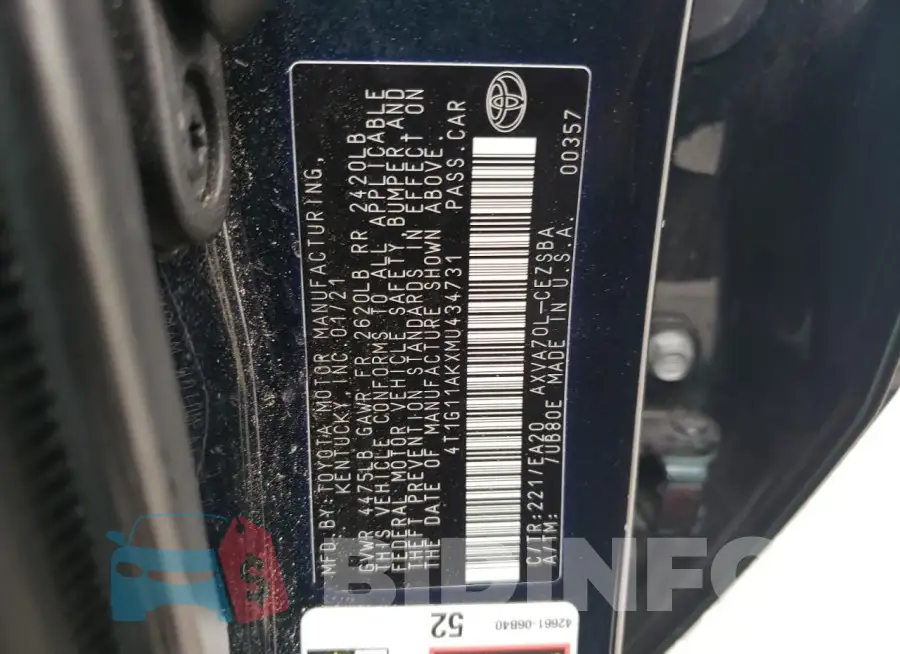 4T1G11AKXMU434731 Photo# 13