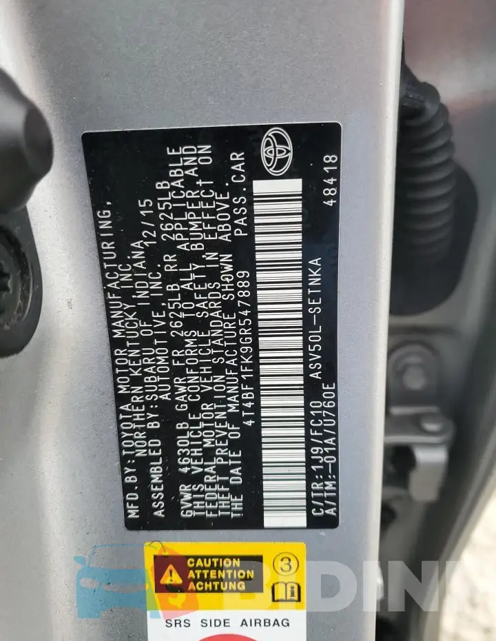 4T4BF1FK9GR547889 Photo# 12