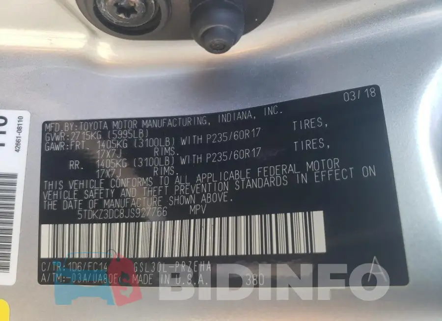5TDKZ3DC8JS927766 Photo# 13