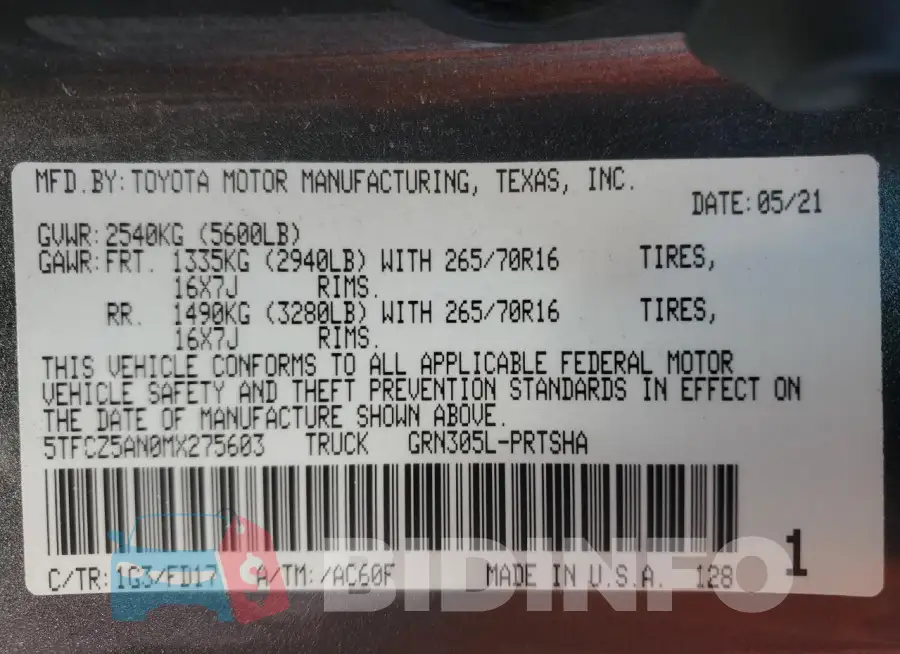 5TFCZ5AN0MX275603 Photo# 12