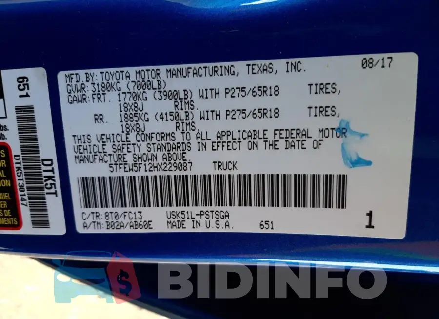 5TFEW5F12HX229087 Photo# 12