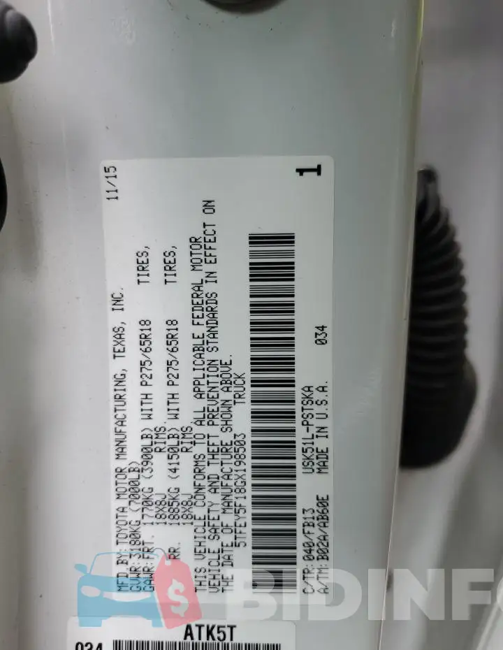 5TFEY5F18GX198503 Photo# 13