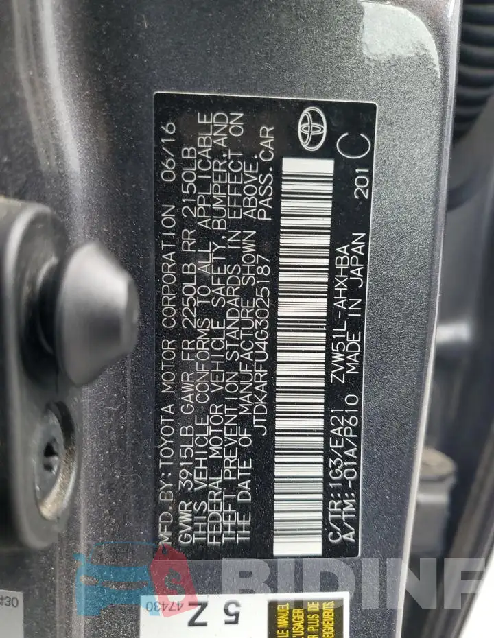JTDKARFU4G3025187 Photo# 13