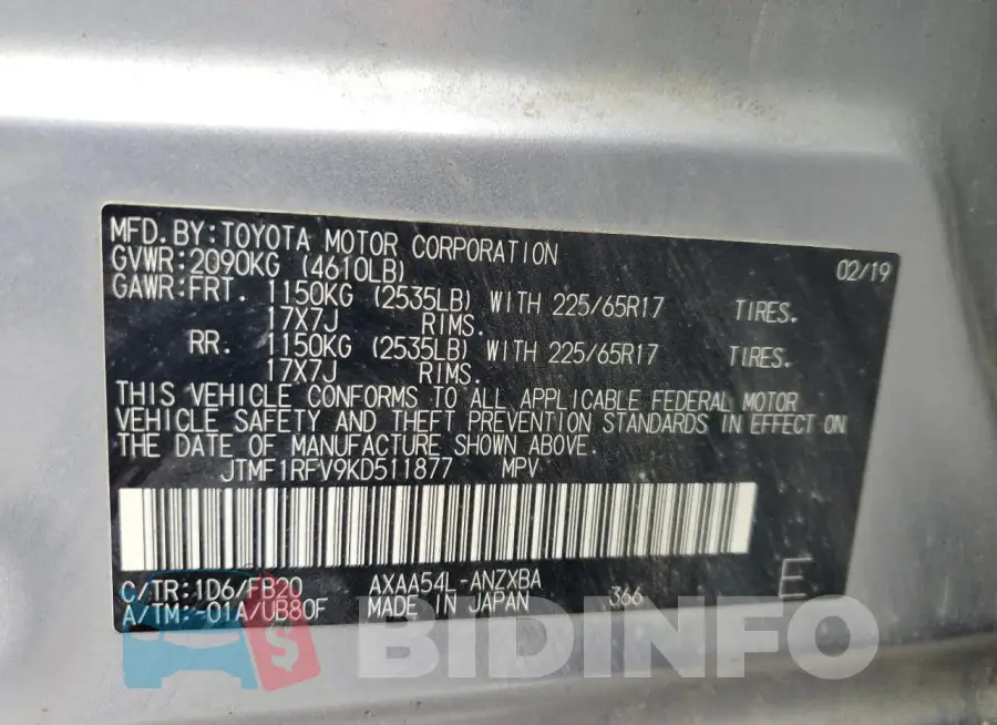 JTMF1RFV9KD511877 Photo# 13