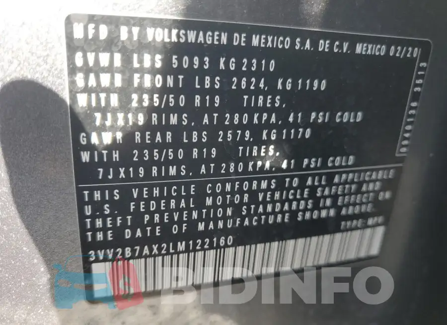 3VV2B7AX2LM122160 Photo# 13
