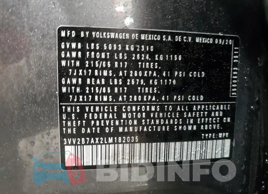 3VV2B7AX2LM182035 Photo# 13