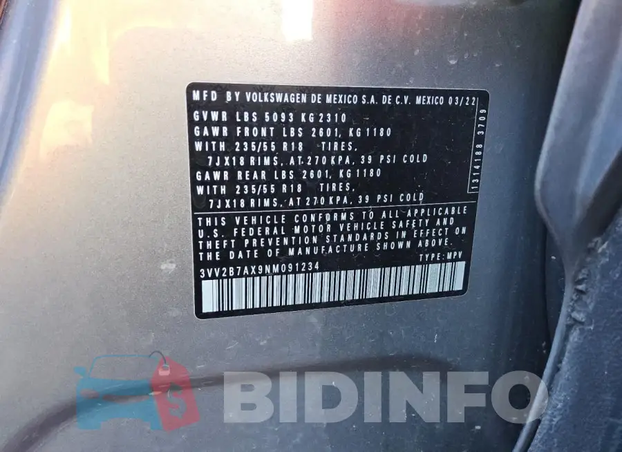 3VV2B7AX9NM091234 Photo# 13