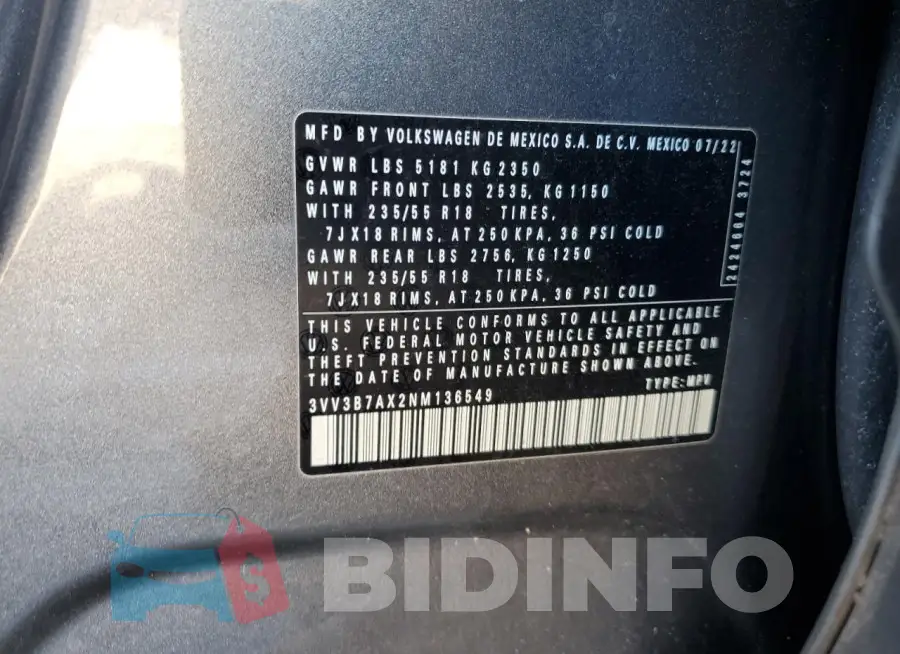 3VV3B7AX2NM136549 Photo# 14
