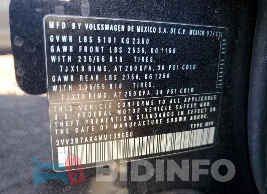 3VV3B7AX4NM139050 Photo# 13