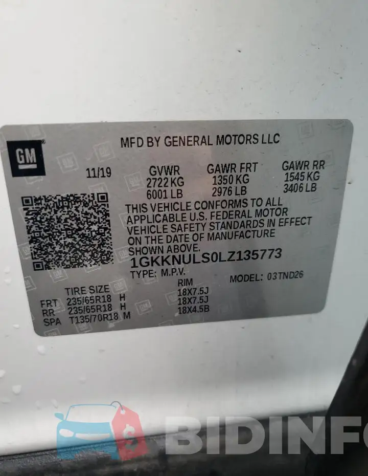 1GKKNULS0LZ135773 Photo# 14