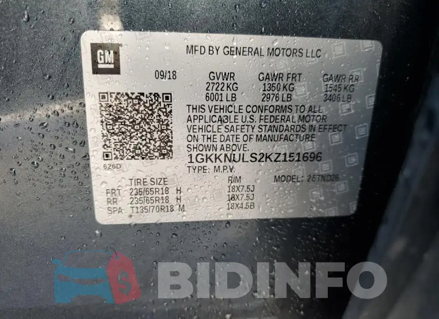 1GKKNULS2KZ151696 Photo# 14