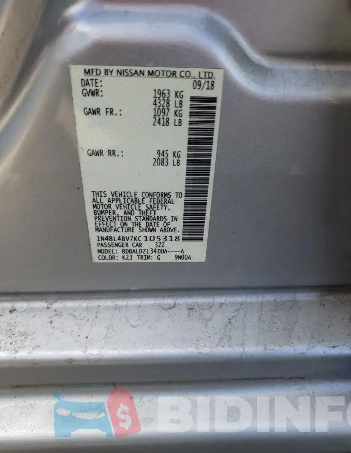 1N4BL4BV7KC105318 Photo# 12