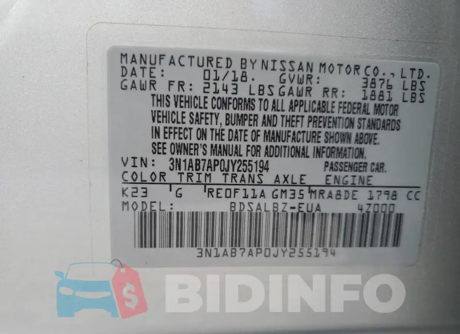 3N1AB7AP0JY255194 Photo# 12