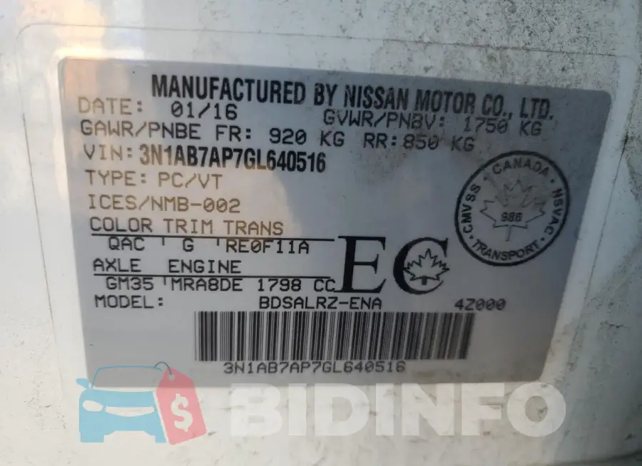 3N1AB7AP7GL640516 Photo# 12