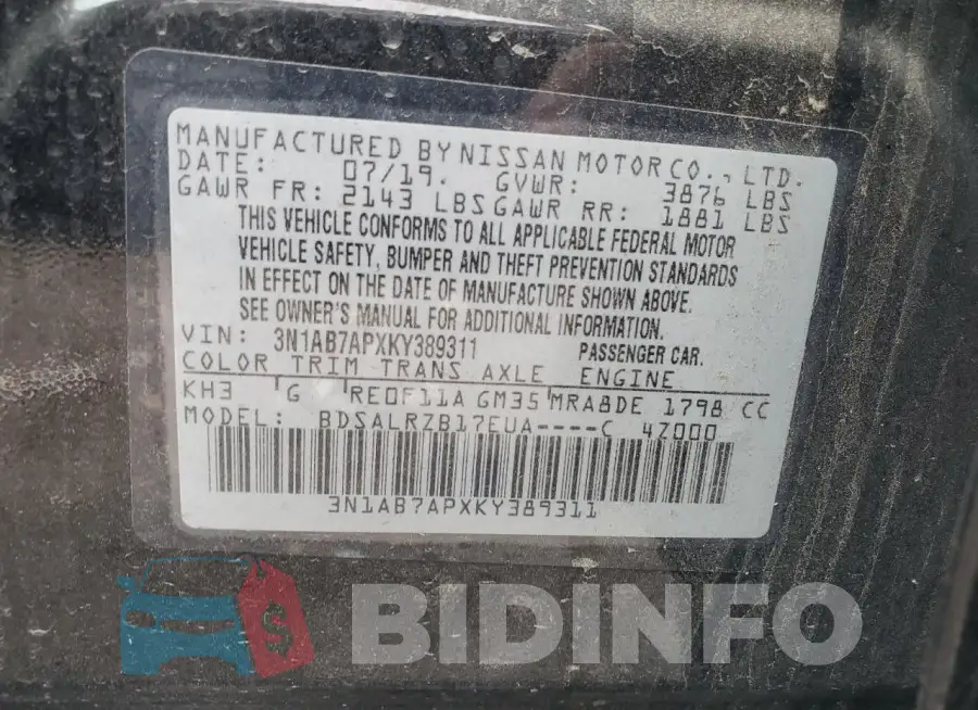 3N1AB7APXKY389311 Photo# 13