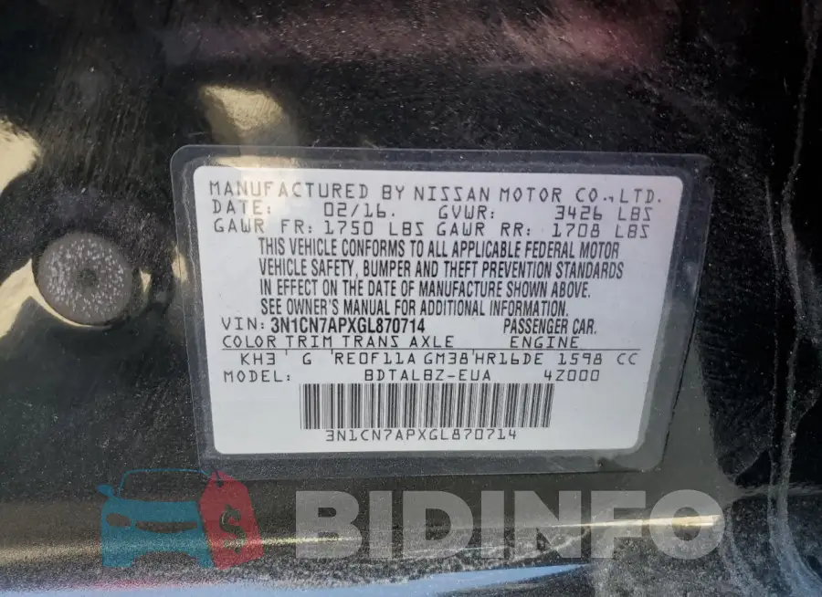3N1CN7APXGL870714 Photo# 12
