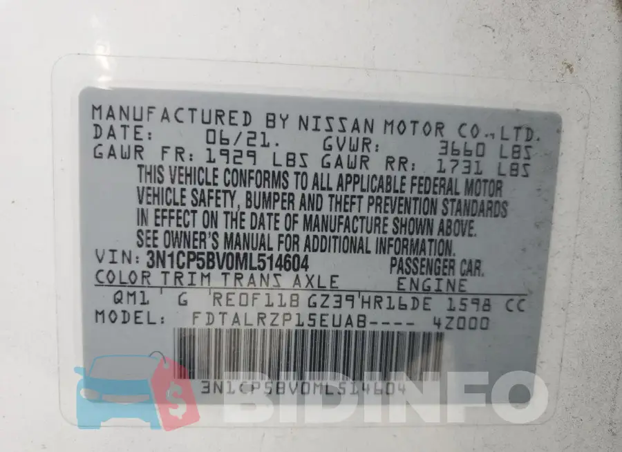 3N1CP5BV0ML514604 Photo# 14