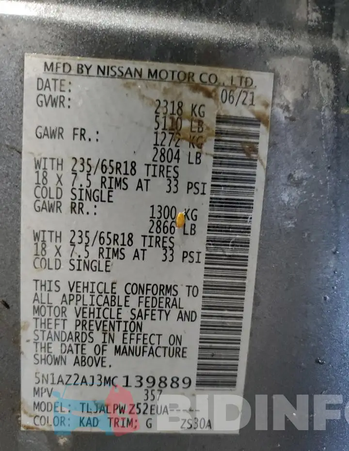 5N1AZ2AJ3MC139889 Photo# 14